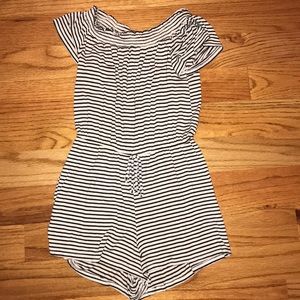 Black and White Striped Off the Shoulder Romper